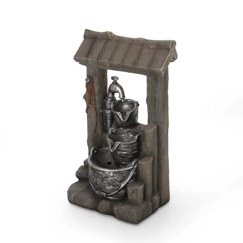 

Noble House Berrien Outdoor 3-Tier Bucket Fountain, Brown and Gray