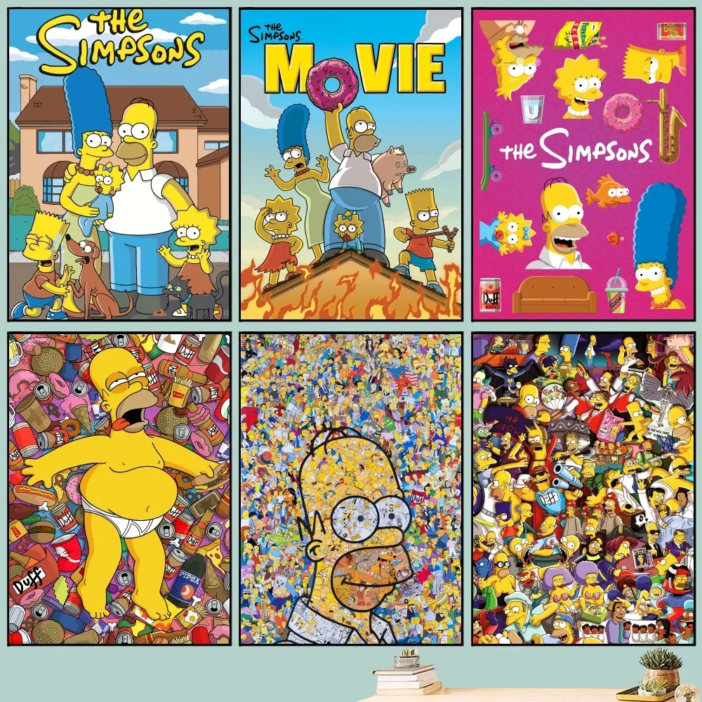 Мультфильм S-Simpsons Плакат Наклейка HD Качество Самоклеящаяся Настенная Живопись