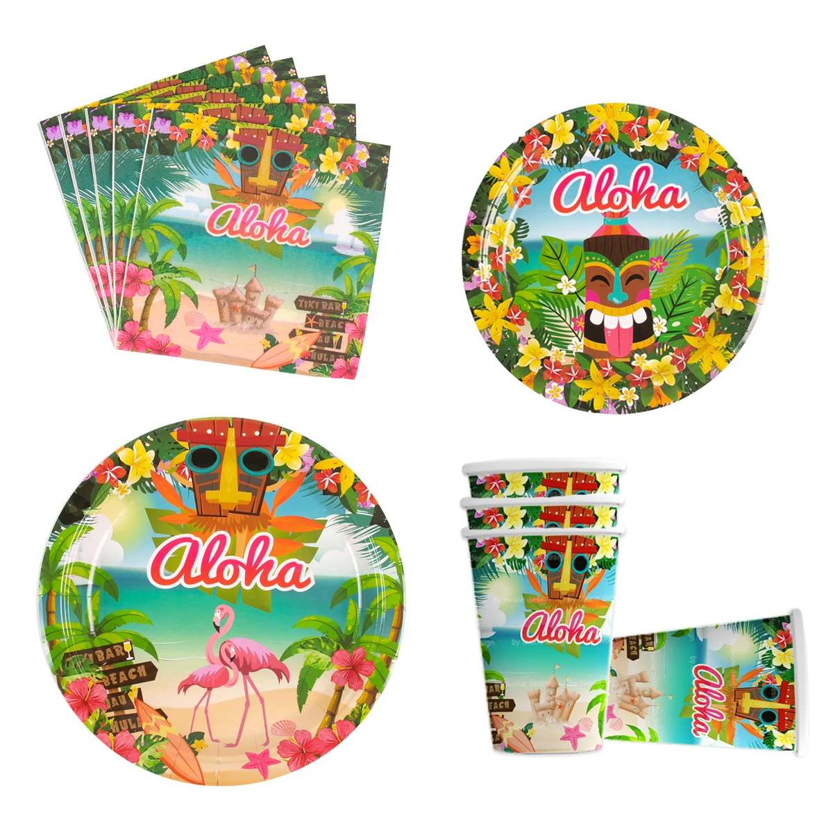 

Hawaiian Aloha Party Tableware Luau Tropical Summer Party Supplies Disposable Plates napkins cups Hawaii Birthday party decor