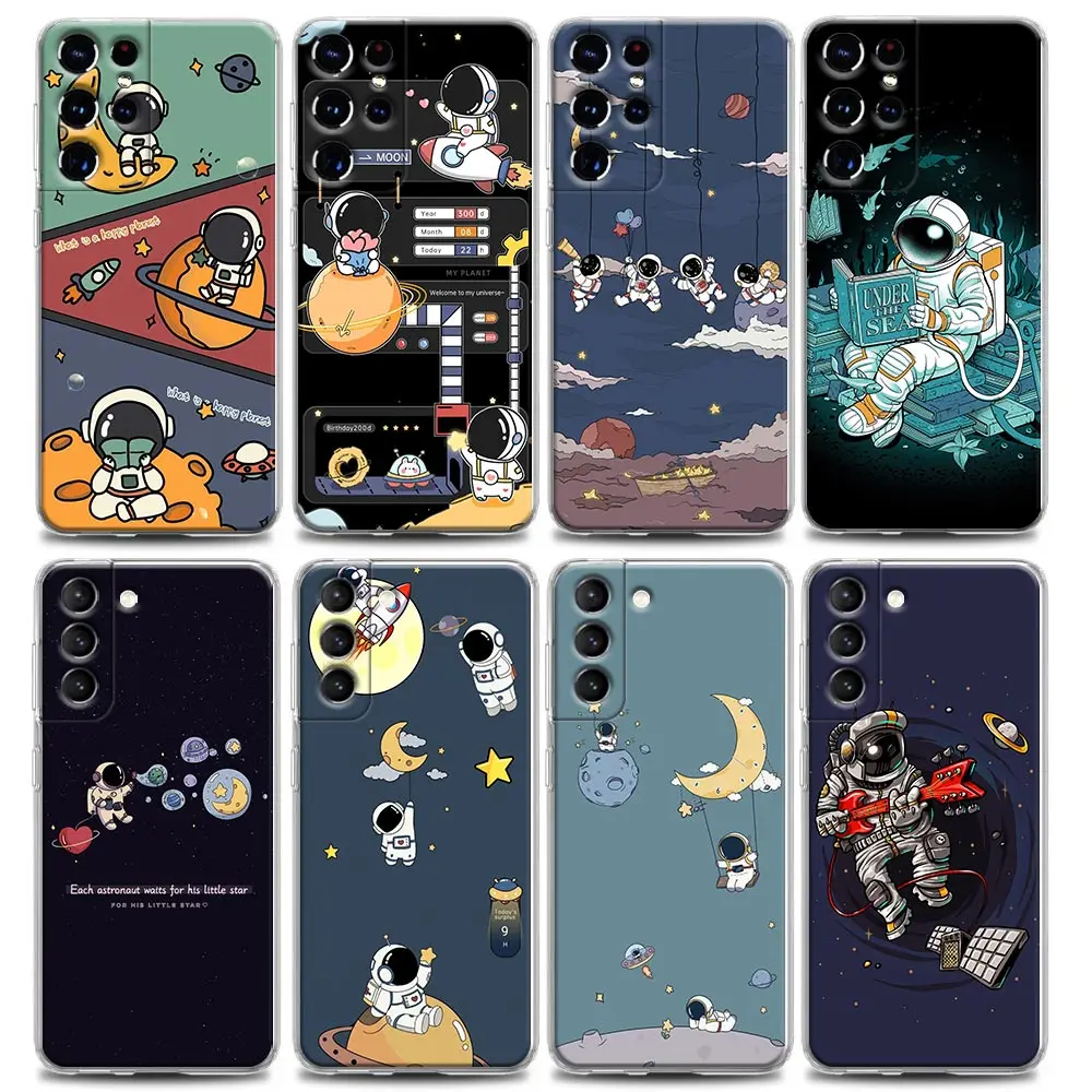 

Clear Phone Case for Samsung S9 S10 4G S10e S20 S21 Plus Ultra FE 5G M51 M31 M21 Soft Silicone Cute Cartoon Spaceman Astronauts