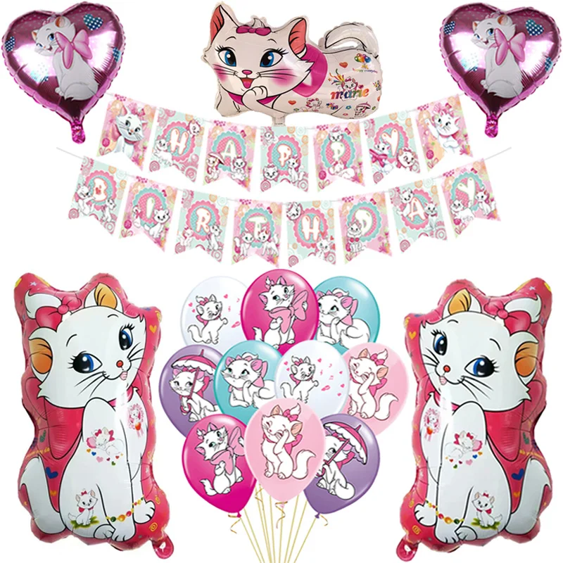Воздушные шары в виде кота-Мари розовые с флагом принцессы баннер на день