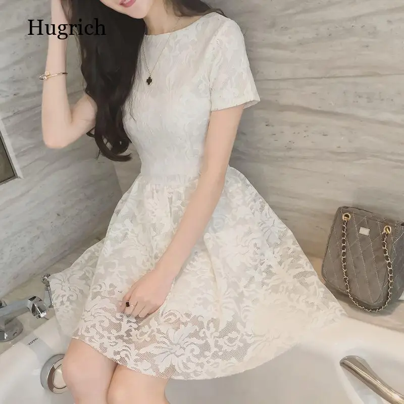 

White Lace Mini Dress Short Sleeve Floral Black Girls Dresses Ball Gown Girl Costume Teenage Party Bodycon Fashion Clothing