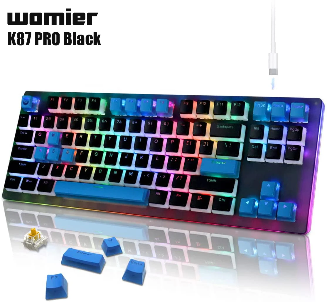 

Womier K87 PRO Mechanical Keyboard Hotswap RGB Backlit 87 Keys Gamer Keyboard with Pudding Keycap Gateron Switch for PC Xbox PS4