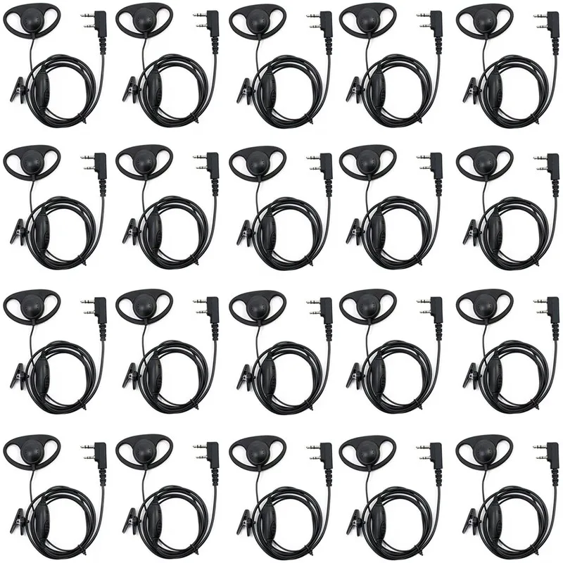 20 Pack lot D Ring Security Clip-Ear 2 Pin Earpiece Headset for Retevis Kenwood PUXING BF UV5R UV82 888S H777 Radio with PTT MIC enlarge