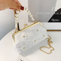 handbag flower retro pearl chain shell bag hand carry clip buckle womens bag 2022 new chain dinner bag cheongsam bag