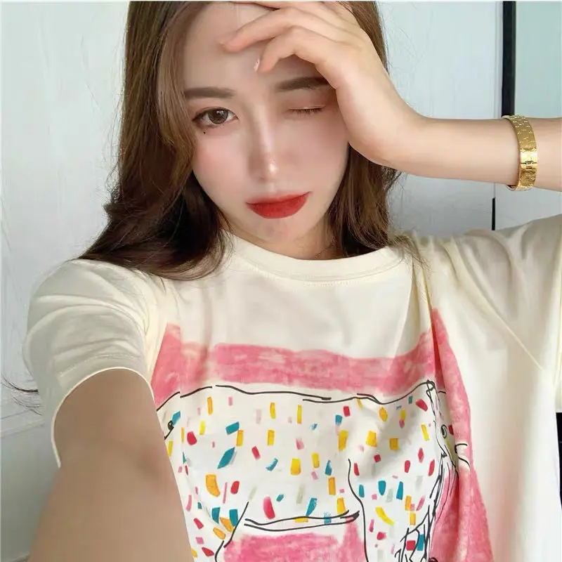 Cartoon Graphic Print Blouse T Shirt Women Harajuku Style Aesthetic White Casual New Fashion Summer |