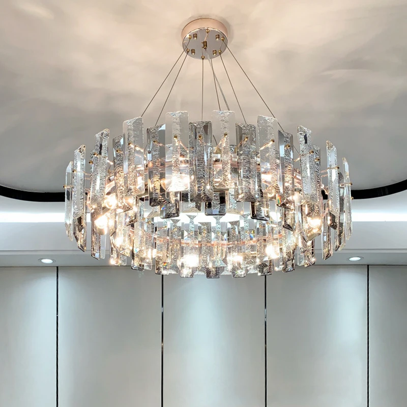 

Хрустальная круглая люстра E14, роскошный современный Овальный подвесной светильник золотого цвета для модели гостиной, комнатная лампа