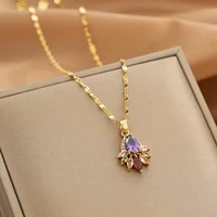 18k gold plated colorful crystal necklace for women jewelry stainless steel peacock big pendant necklaces luxury design choker