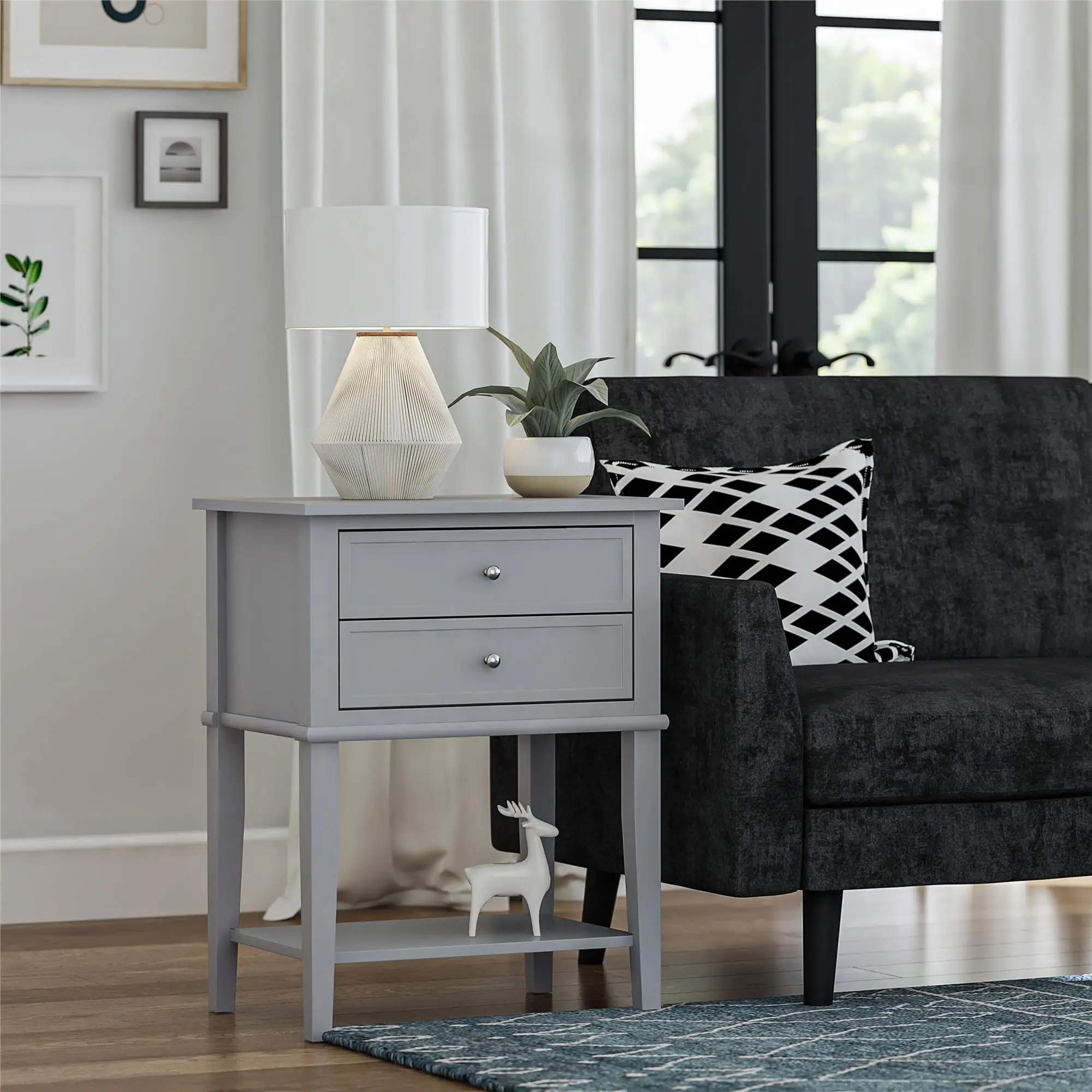 

Free Shipping Eclectic Boho Accent Table with 2 Drawers Gray
