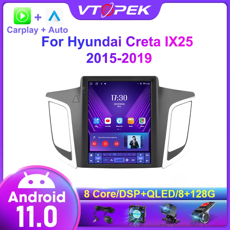 Vtopek Carplay Android 11 автомобильное Стерео Радио мультимедийный видеоплеер для Hyundai Creta