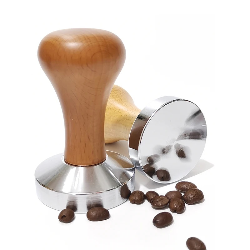 

51mm 58mm Wooden Coffee Tamper Barista Espresso Base Coffee Bean Press Stainless Steel Flat Base Professional Coffee Bean Press