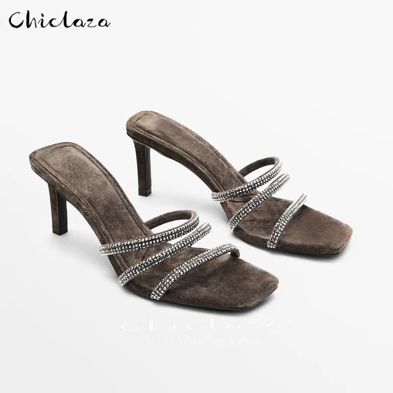 

CHICLAZA 2022 Spring Summer Women Fashion Diamond Lnlay Design Stiletto High Heels Shoes Elegant Simple Casual Sandals