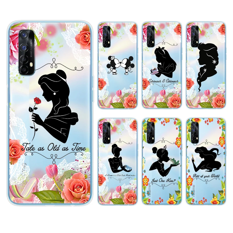 

Disney Princess Flower Transparent Shell For Realme 2 3 3i 5 5S 5i 6 6i 6S 7 7i Global X7 Pro 5G Phone Case Coque