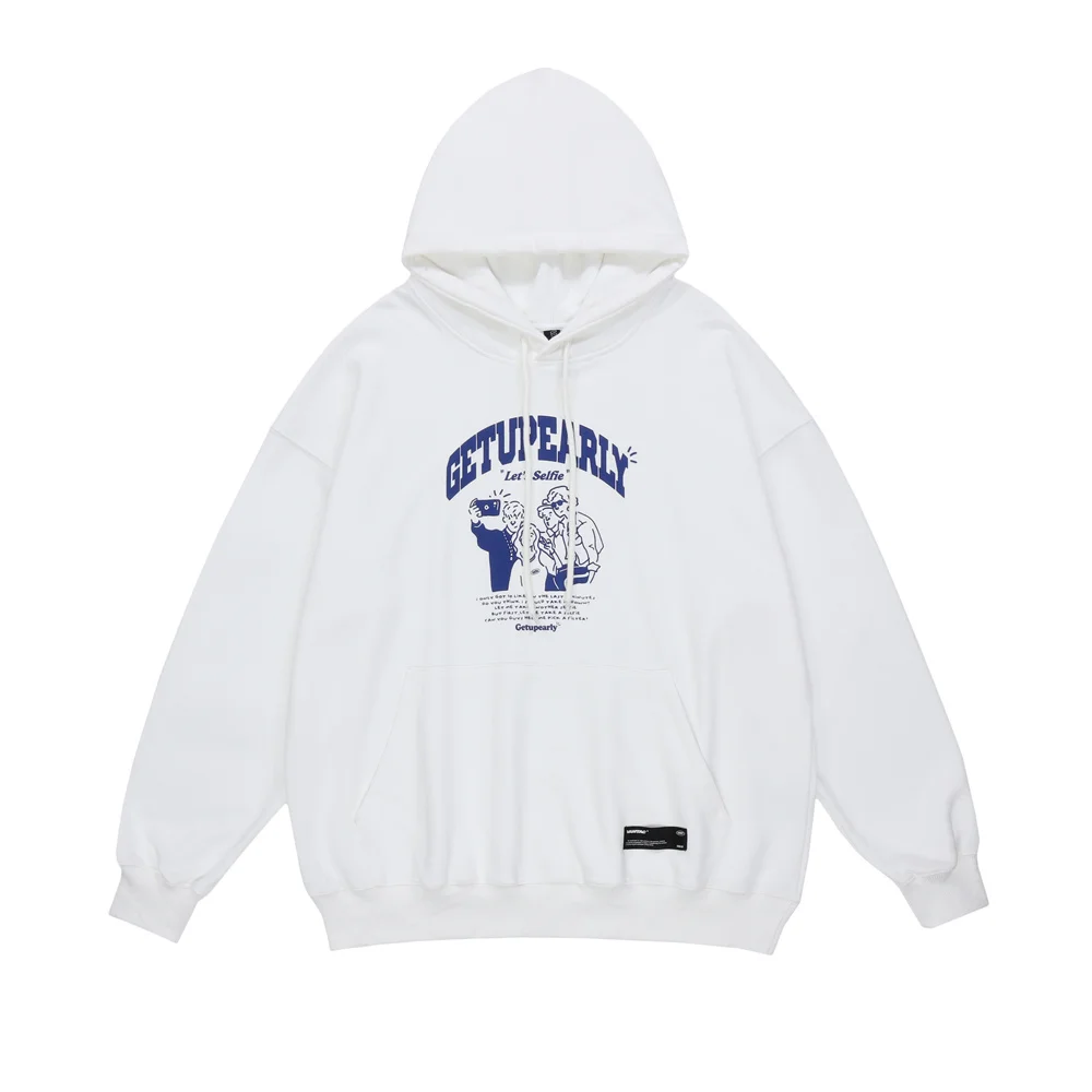 

Autumn Hip Hop Hoodie Sweatshirt Streetwear Vintage Cartoon Selfie Print Hooded Harajuku Cotton Pullover Hoodies Sweat Shirt