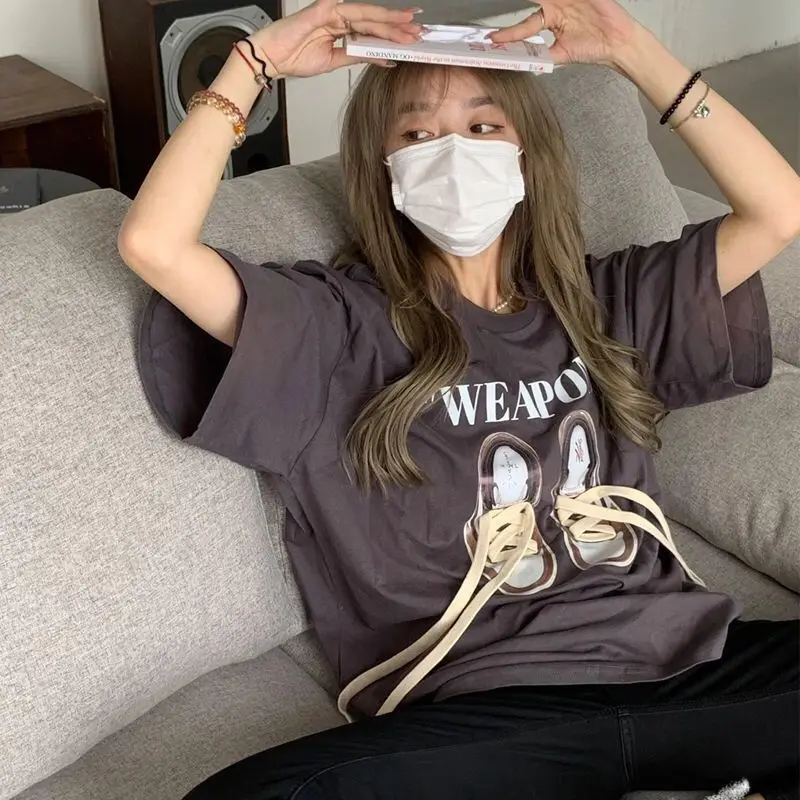 Свободная дизайнерская футболка в стиле Харадзюку женские парные модели топы