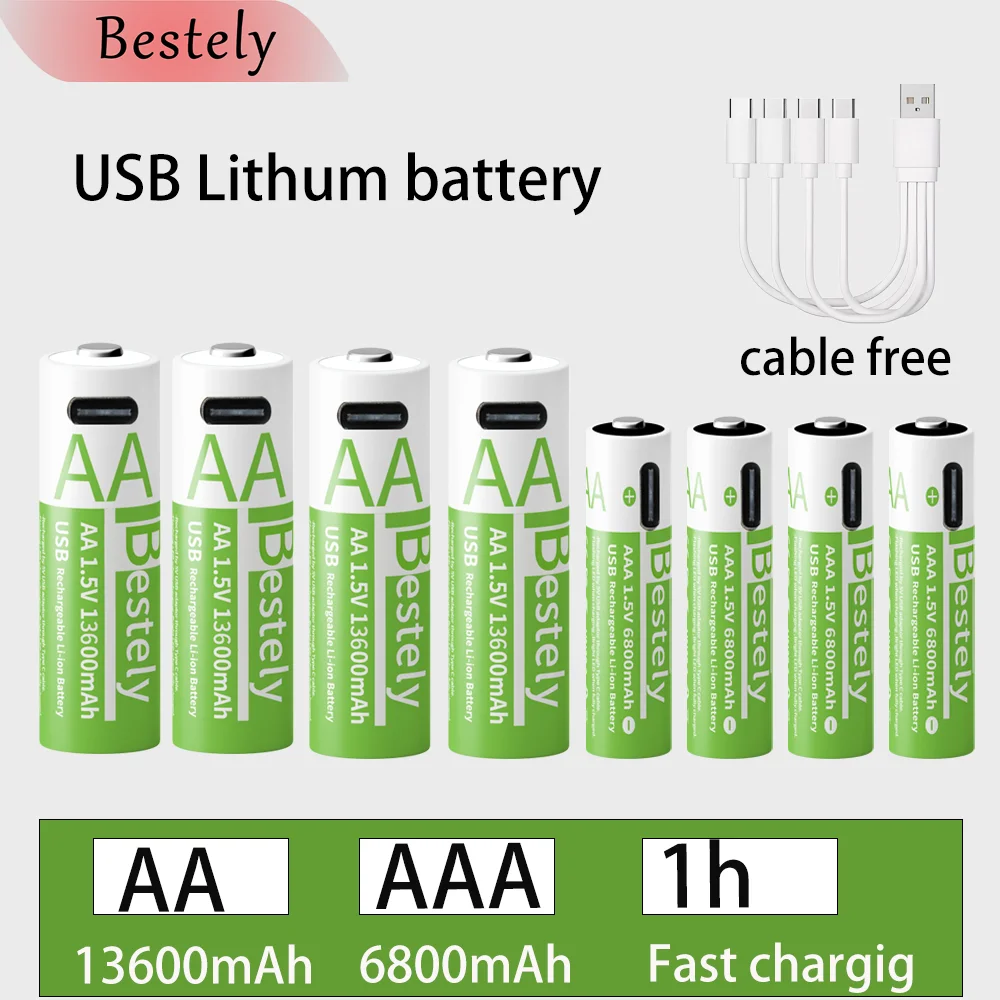 Rechargeable Lithium AA 13600mAh+AAA Battery