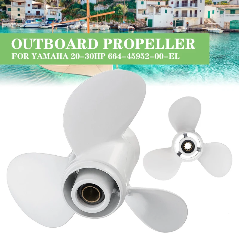 

White 10 Spline Tooth 3 Blades R Rotation 664-45952-00-EL 9 7/8 x 14 Aluminum Boat Outboard Propeller For Yamaha 20-30HP