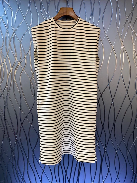 

2022 new women fashion round neck colorblock stripe decoration sleeveless tank top dress 607