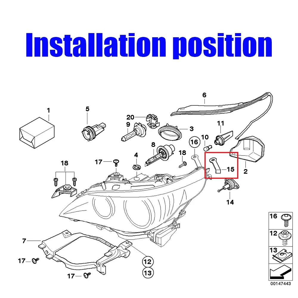 Фото 2 шт. для BMW 5 серии E60 E61 2003-2010 гг. 63126949633 63126949634   Передние левые и правые галогенные зажимы для кронштейна фар, пластиковые черные №2