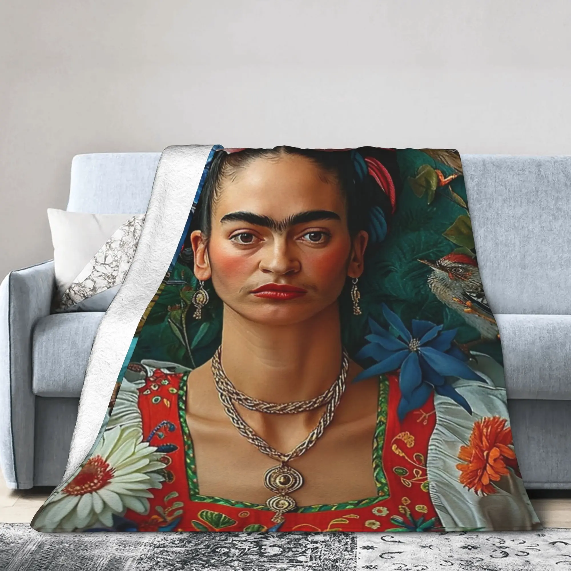 Фото Одеяла F-Frida K-Kahlo Мексиканский художник Kahloo, фланелевые потрясающие теплые пледы для покрытия стула, дивана, лето №2