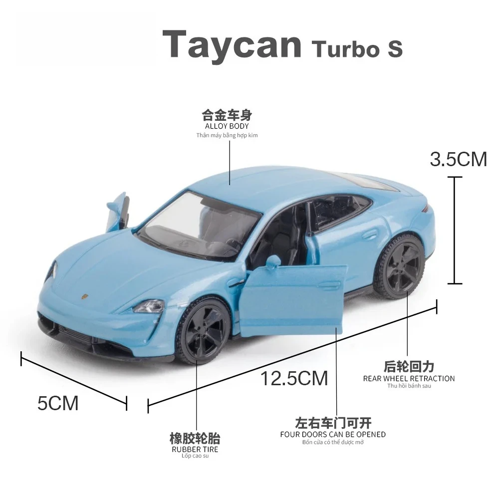 Фото 1:36 Taycan Turbo S автомобиль из металла, литая под давлением, имитация игрушечного автомобиля, модель автомобиля с откатным механизмом, игрушечный автомобиль из сплава для детей, подарки для мальчиков, литье под давлением №3