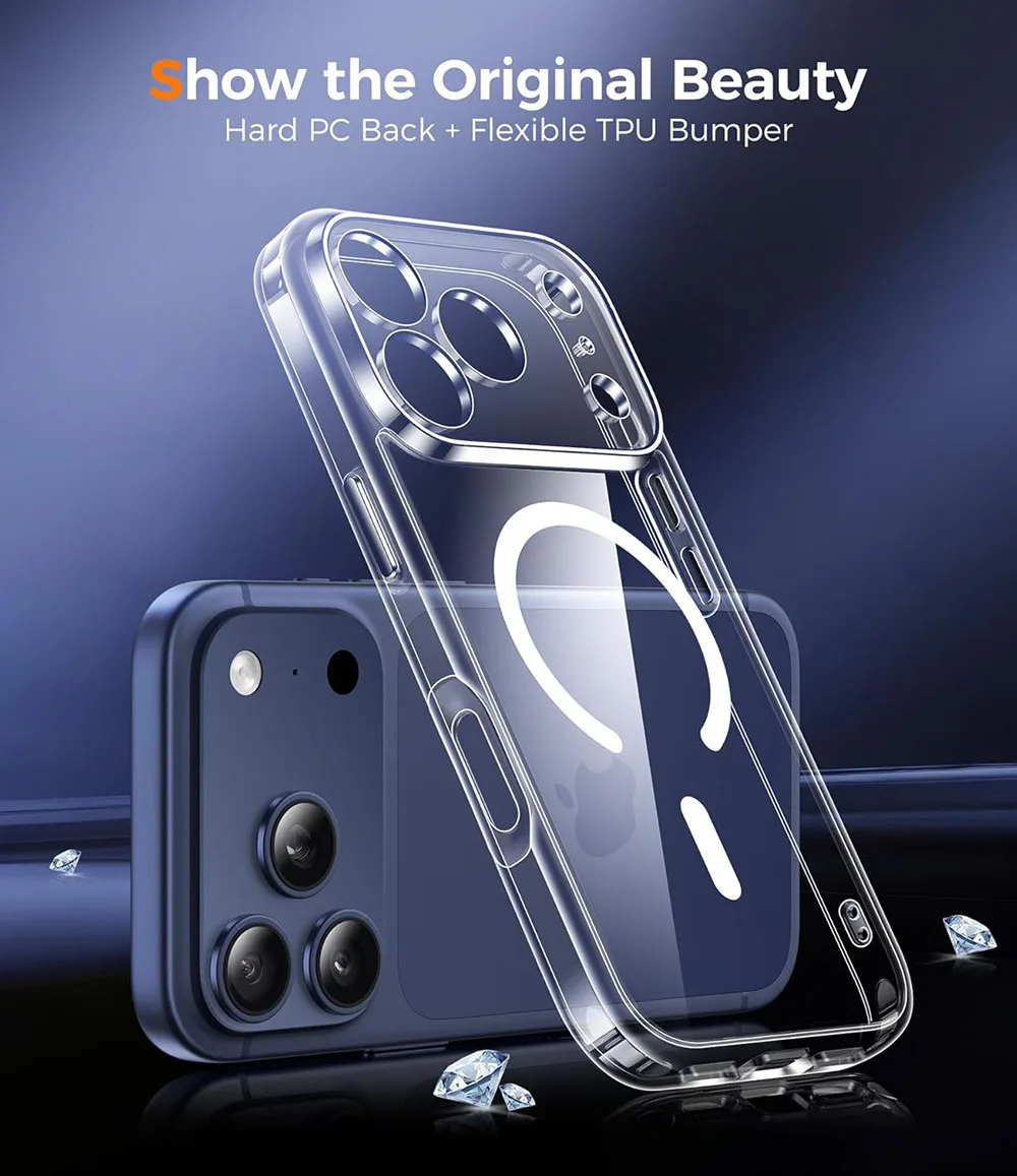 Фото Магнитный гибридный жесткий чехол для Magsafe для iPhone 17, 17E, Air 16, 16E, 15, 14 Plus, 13 Pro Max, противоударный, прозрачный, из мягкого ТПУ №3