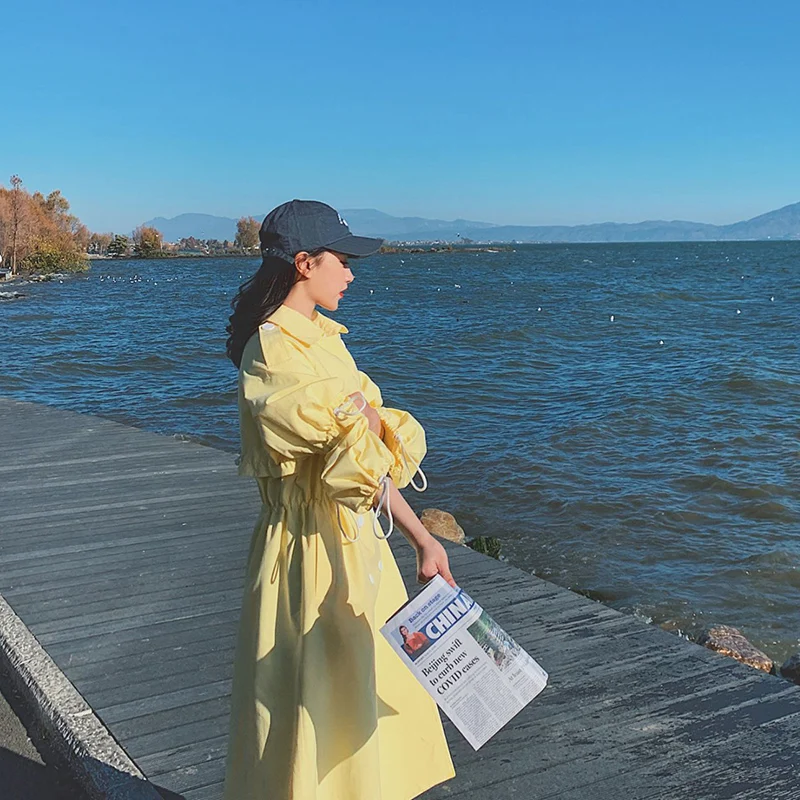 OKXGNZ Желтый женский тренч из хлопка