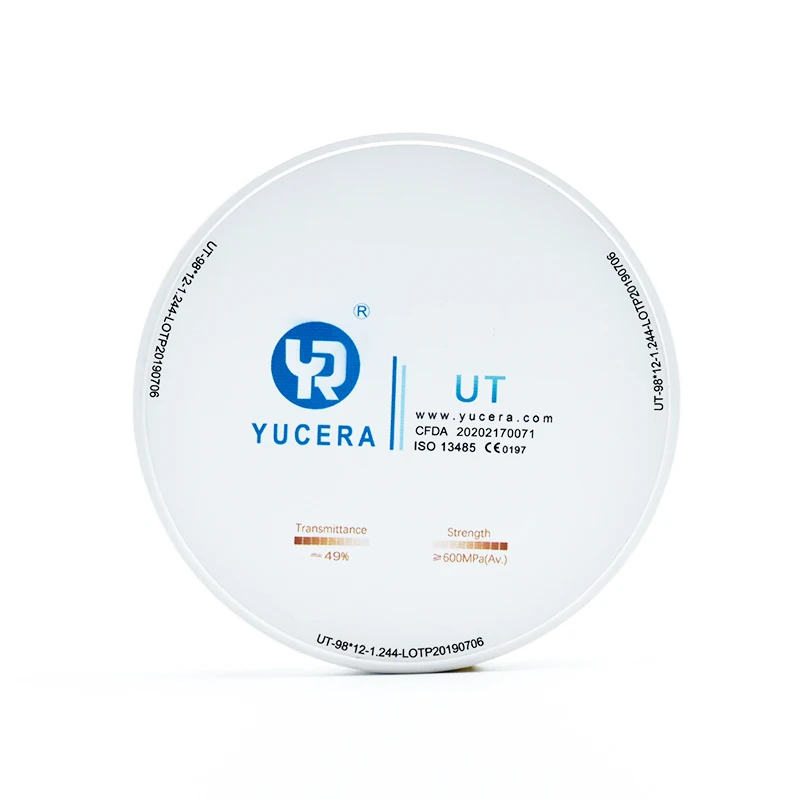 

Yucera 98mm A1 Ultra 49% Translucent Cad Cam UT White Dental Zirconia Block For Dental Lab And Clinic Veneer Materials