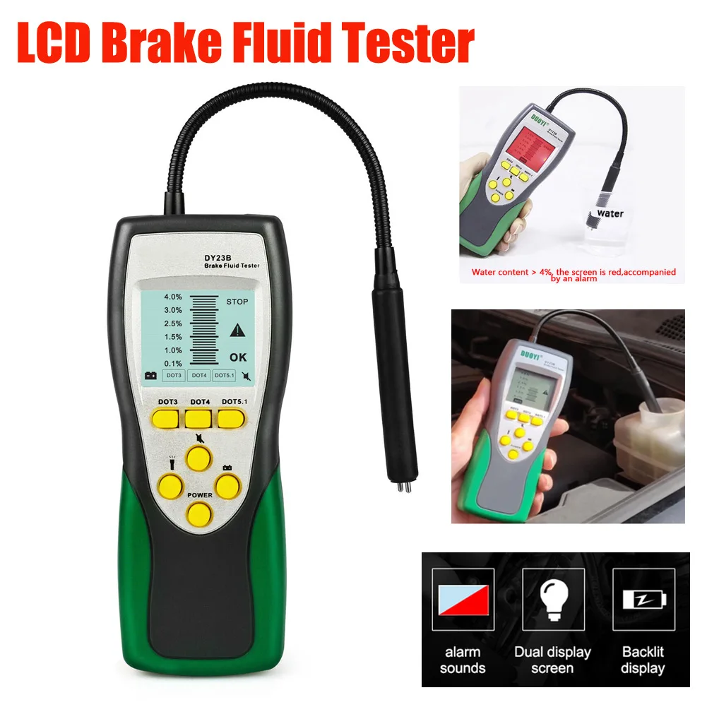 

LCD Car Brake Fluid Tester Fluid Water Content Check Oil Quality DOT 3/4/5.1 Digital Display Car Brake Oil Testing Tool