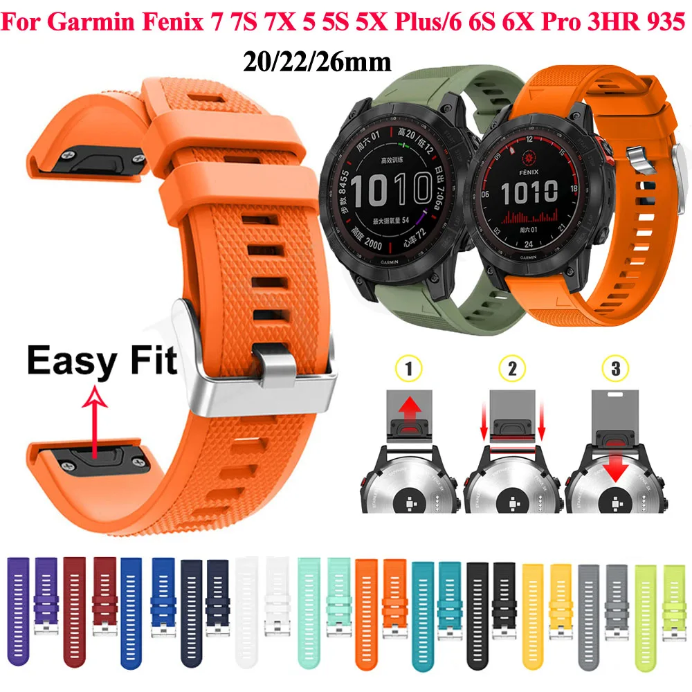 

Силиконовый ремешок для наручных часов, браслет для Garmin Fenix 7X 7 6X 6 6S Pro Easyfit Fenix 5 5X 5S EPIX, 26 22 20 мм