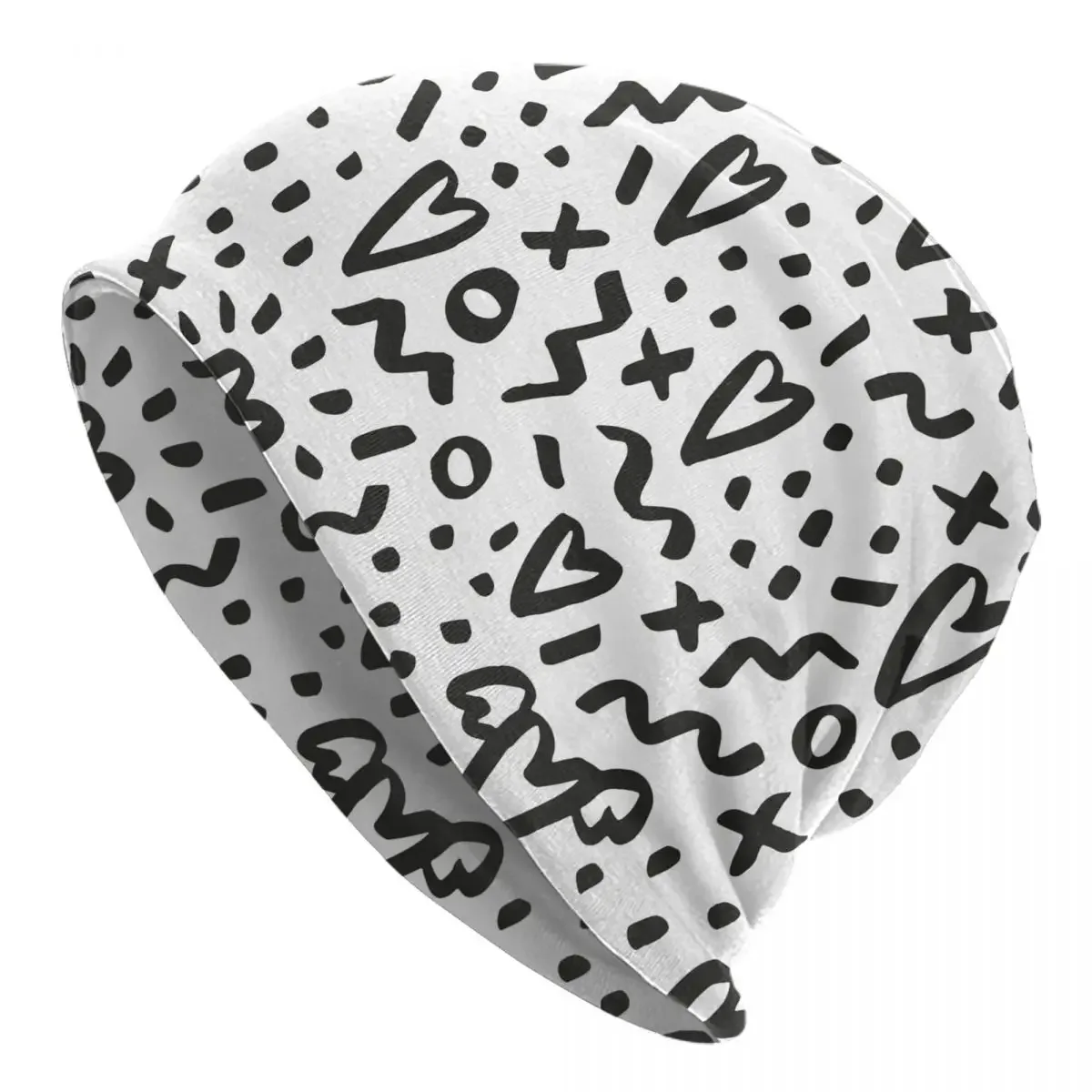 Шапка-бини с сердечками и каракулями осенне-зимняя уличная кепка унисекс теплые