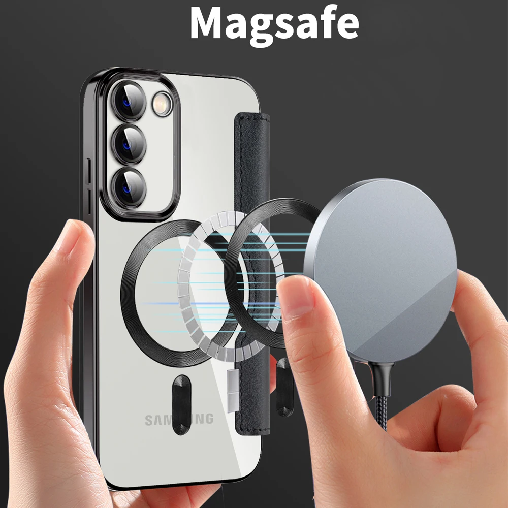 

Case for Samsung Galaxy S23 Ultra Plus Compatible with MagSafe Vegan Leather Flip Folio Magnetic Phone Case with Card Holders