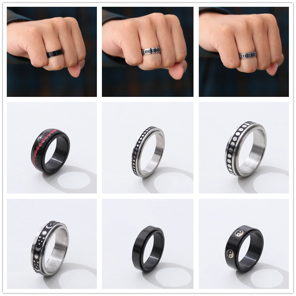 

2022 Fashion Rings Creative Double Layer Turnable Metal Rings for Men Women Titanium Steel Rotatable Anti-anxiety Finger Ring