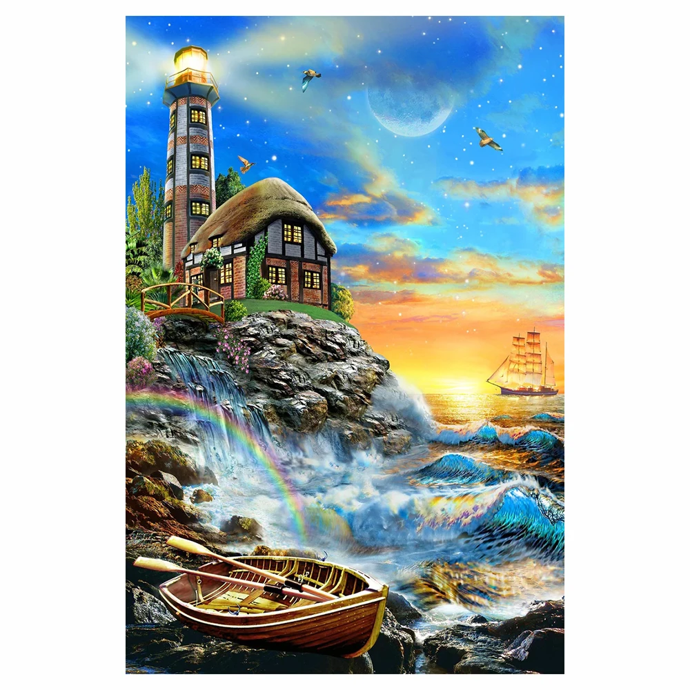 

5D Boat lighthouse Scenery Diamond Painting Square/Round Rhinestone Hobby Crafts Mosaic Handmade Gifts Cross Stitch Home Decor