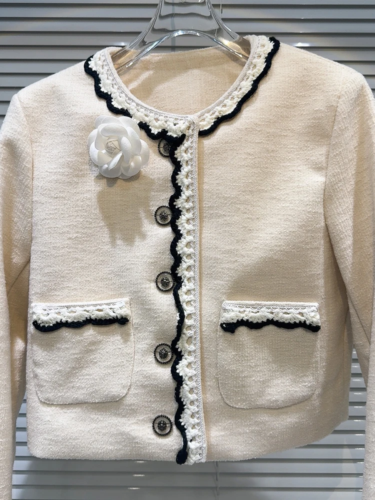 Женская твидовая куртка в стиле пэчворк AELESEEN Элегантная короткая с объемными