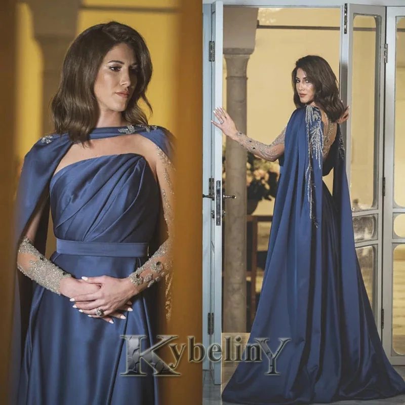 

Kybeliny Arabian NavyBlue Evening Dresses Long Sleeve Prom Robe De Soiree Graduation Celebrity Vestidos Fiesta Women Formal