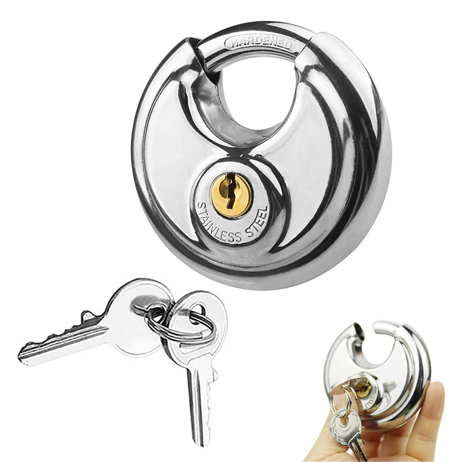

Key Round Padlocks Stainless Steel Discus Lock High-Security Lock Anti-pinch Protection Disc Lock For Storage Unit Sheds Garages