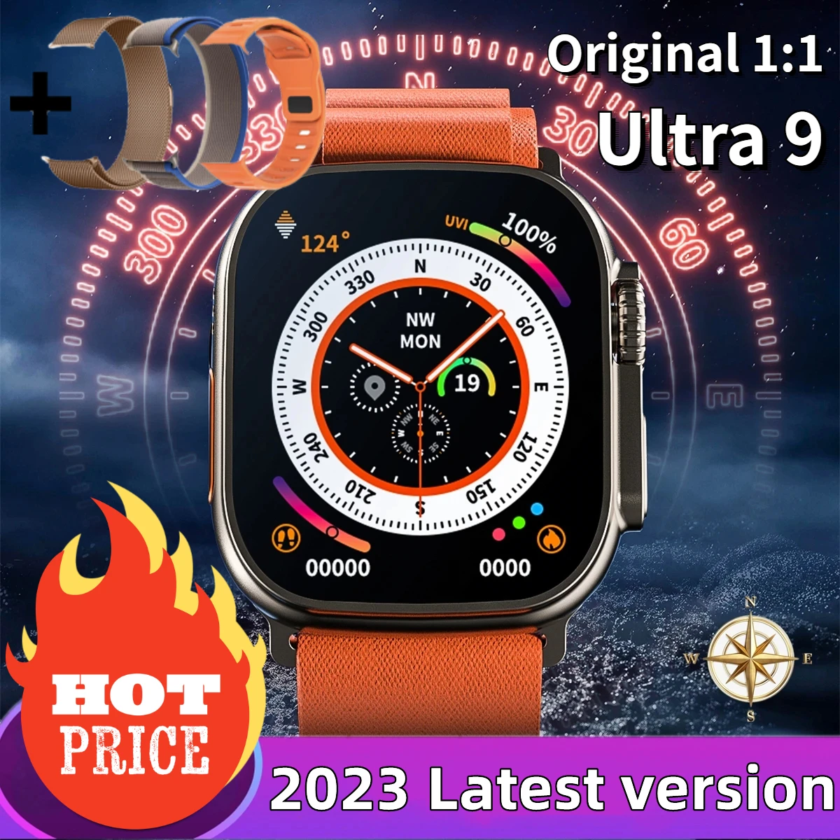 

Смарт-часы Ultra 9, 450 мАч, Bluetooth, с компасом, 2,2 дюйма, IP68, 49 мм