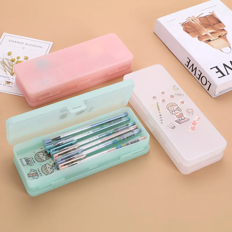 

Transparent frosting Large Capacity Pencil Case Kawaii Double-deck Plastic Pencilcase School Pen Case Supplies Pencils Pouch