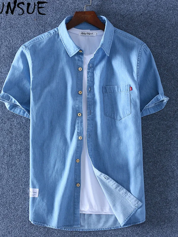 

Джинсовая мужская рубашка, Корейская одежда, рубашка из 100% хлопка, летняя одежда, повседневные рубашки для мужчин, модная мужская рубашка ...