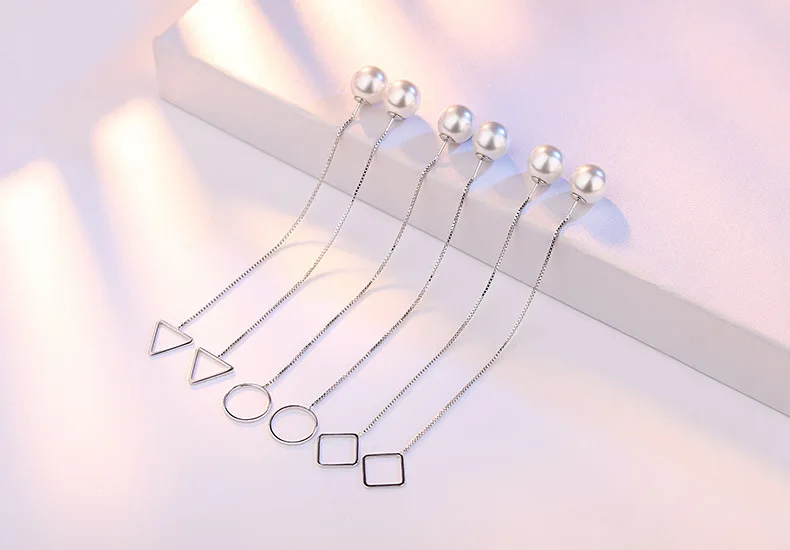 

2023 New Geometric Rhombus Earrings for Women Temperament Tassel Long Ear Line Earring Fashion Silver Color Jewelry