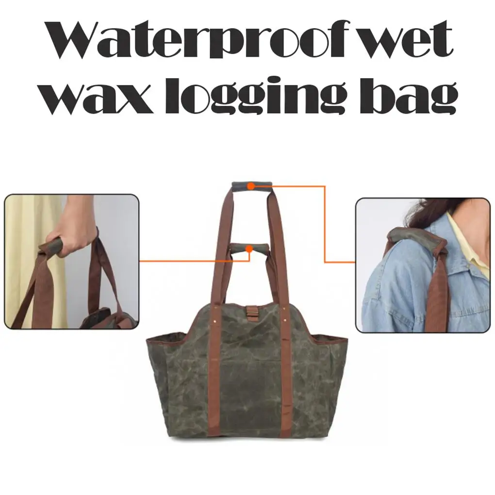 

Waterproof Wax Canvas Tote Log Carrier Firewood Holder Heavy Duty Outdoor Hay Carrying Fireplace Stove Tools Bag Picnic