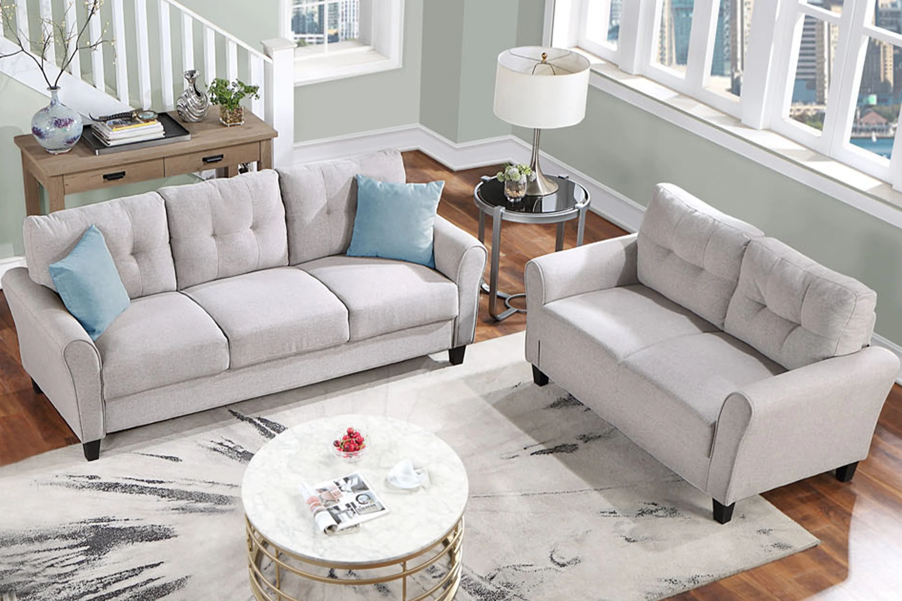 

FurnitureLiving Room Sofa Set Linen Upholstered Couch Furniture for Home or Office (2+3 Seat)