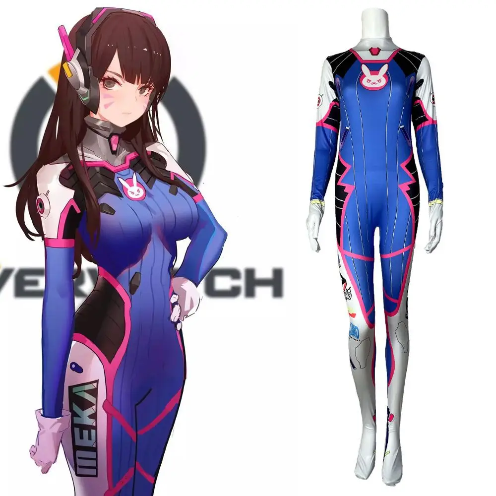 Фото OW Mecha Girl D.Va комбинезон косплей костюм 3D боди Хэллоуин маскарад платье карнавальная вечеринка наряды для женщин №1