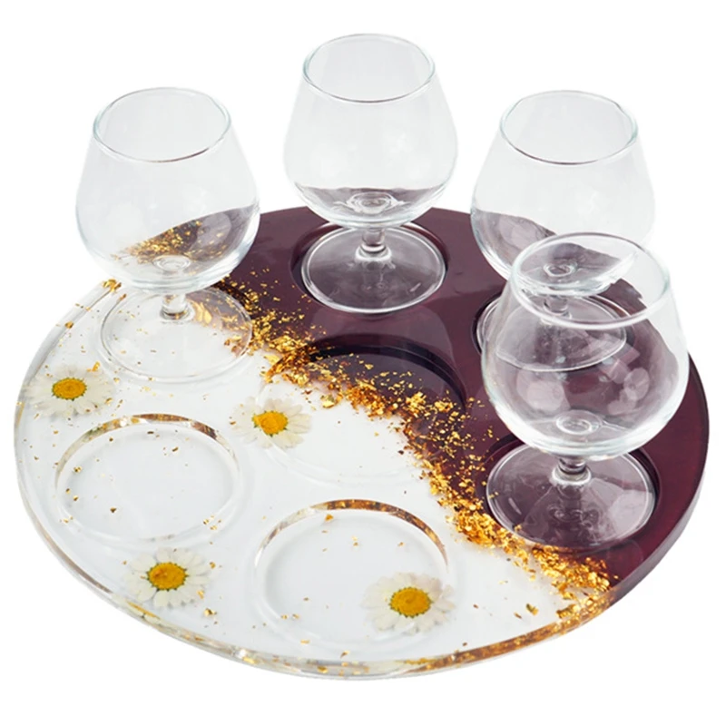 

7 Cups Champagne Glass Holder Mold Wine Rack Tray DIY Epoxy Resin Molds Silicone Wine Butler Coaster Molds For Wine Bot