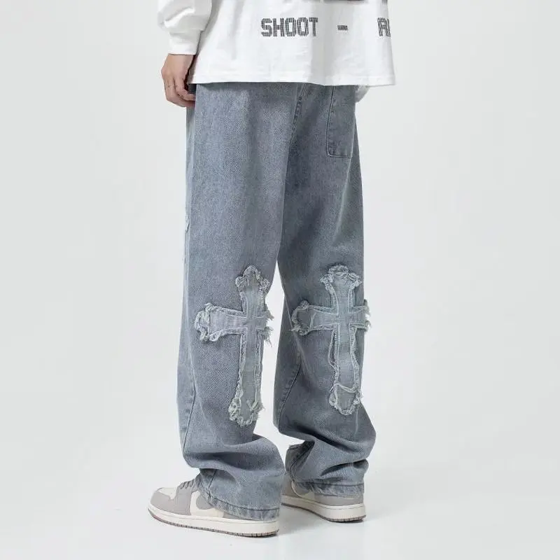 V-hanver Men Streetwear baggy jeans trousers Cross hip hop Mens Loose Jeans Pants Women oversized Boyfriend Denim |