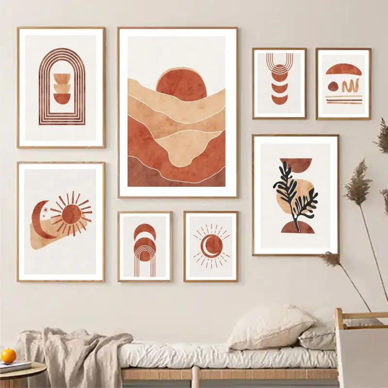 

Настенный декор в стиле бохо, абстрактные постеры и принты, галерея, настенный набор, нейтральный богемный декор, настенная Картина на холст...