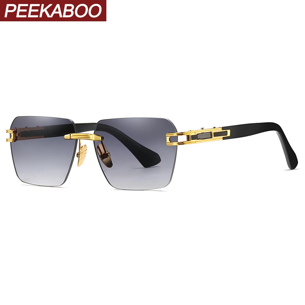 

Peekaboo metal rimless sunglasses retro women brown blue square sun glasses for men uv400 frameless unisex dropshipping 2023