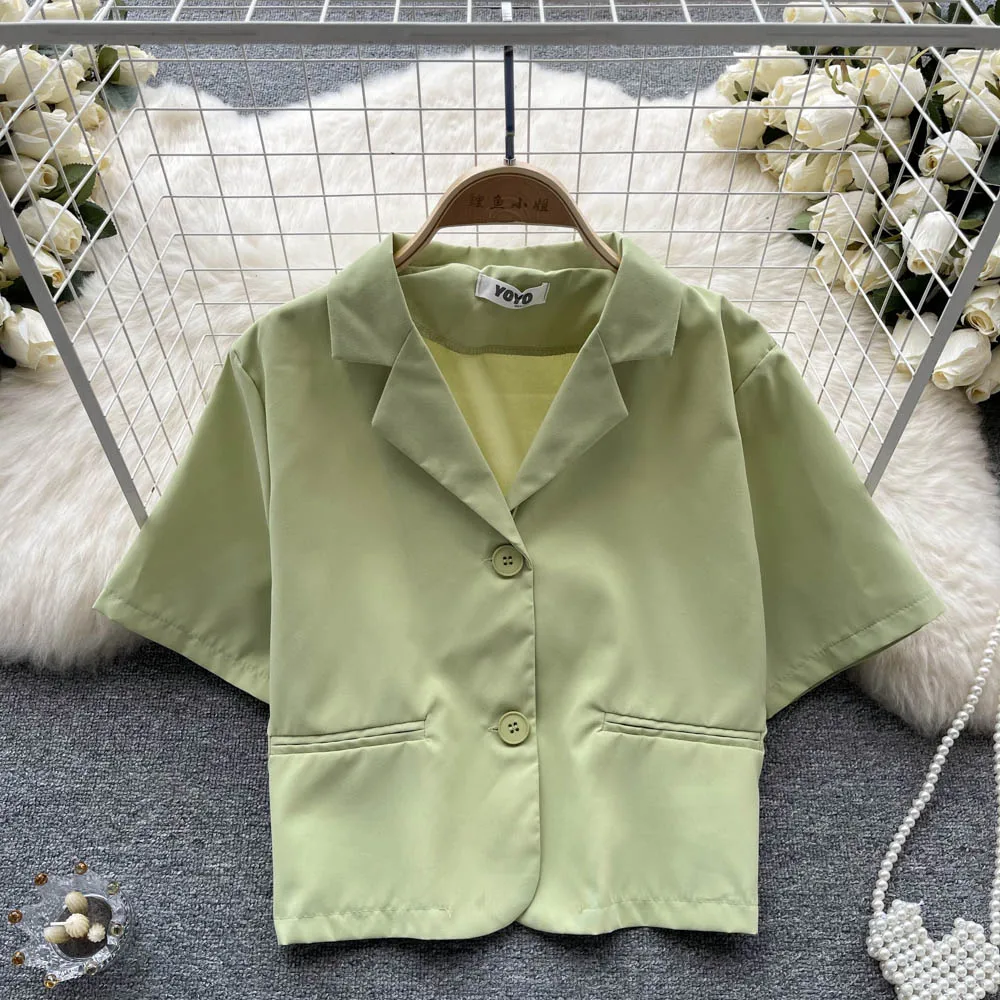

The New Korean Niche Design Sense Lapel Temperament Fashion Short Blouses Woman