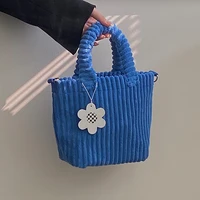 winter fashion ladies corduroy shoulder tote bags solid color women designer purse handbags flower pendant female messenger bag